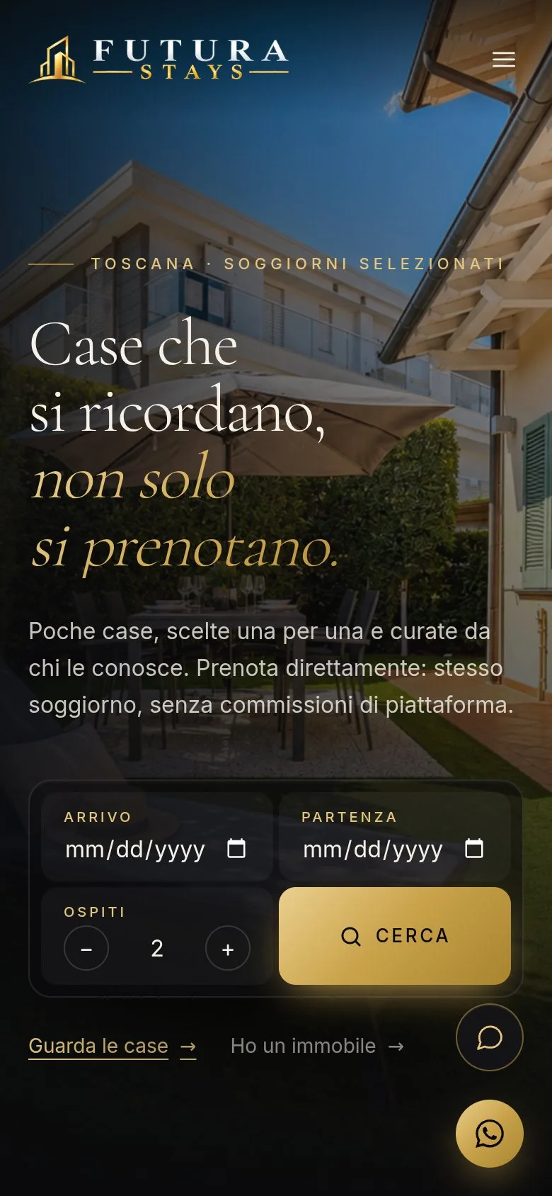 La home di Futura Stays su telefono