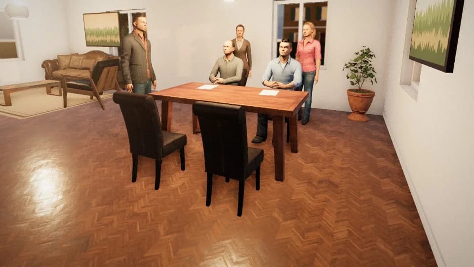 Scena 3D: la firma al tavolo del soggiorno