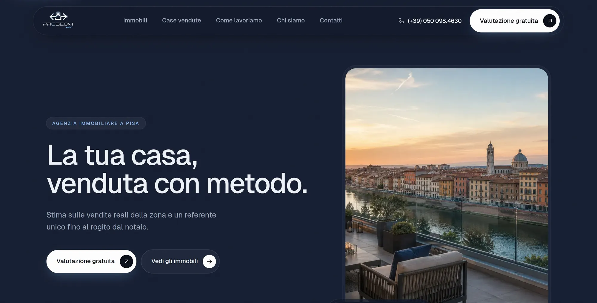 Homepage del sito Progeom su fondo blu notte